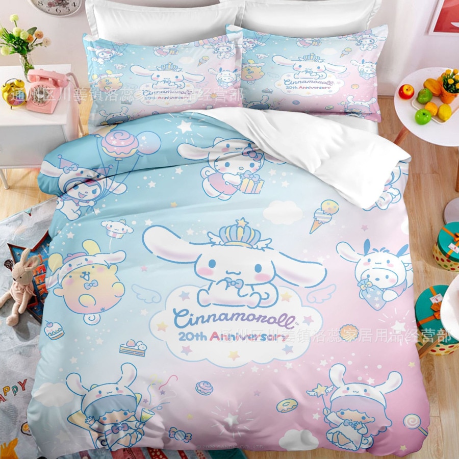 2 phim hoạt hình hoạt hình Sanrio bộ đồ giường ngủ Kawaii cinnamoroll Quilt Cover Duvet cover pillowcase trẻ em cô gái bộ đồ giường cỡ đơn cỡ lớn kích thước