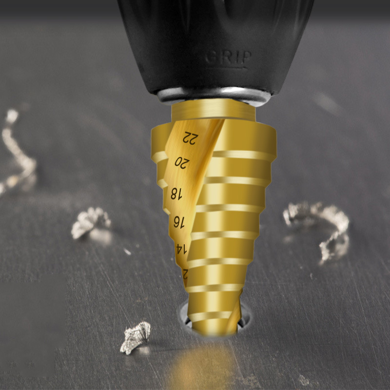 4-22mm titanium-plated spiral groove 4241 hexagonal shank pagoda drill step bit high-speed steel reamer drill hole opener