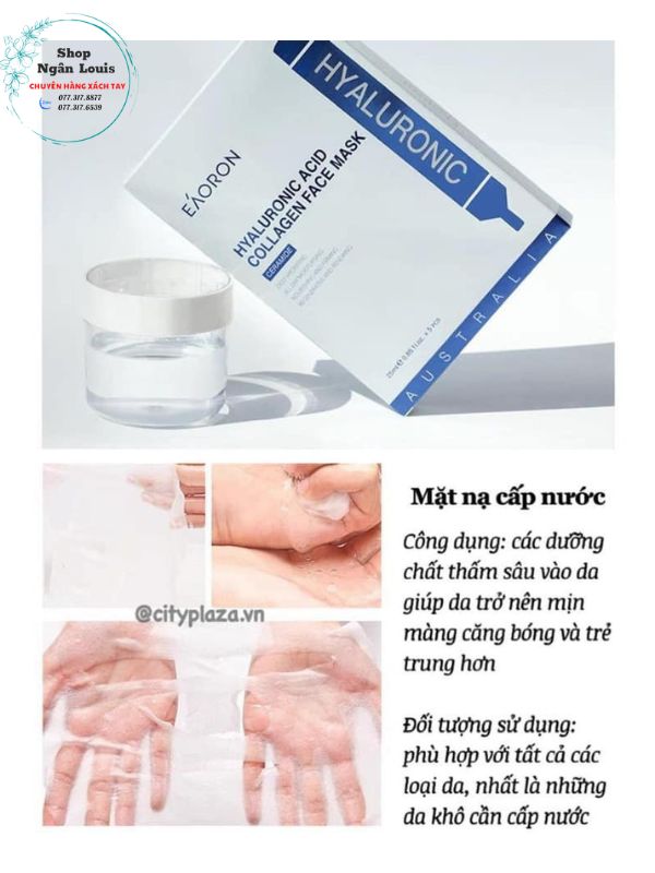 Mặt nạ dưỡng trắng và cấp ẩm da eaoron hyaluronic acid collagen