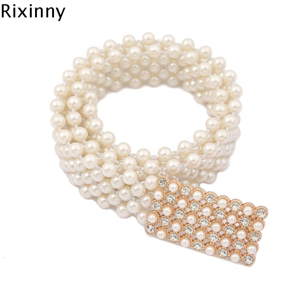 RIXINNY Kim cương giả Thắt lưng ngọc trai Lấp lánh Rộng Thắt lưng co giãn Sang trọng Chuỗi Dài Thắt lưng nữ Phụ nữ