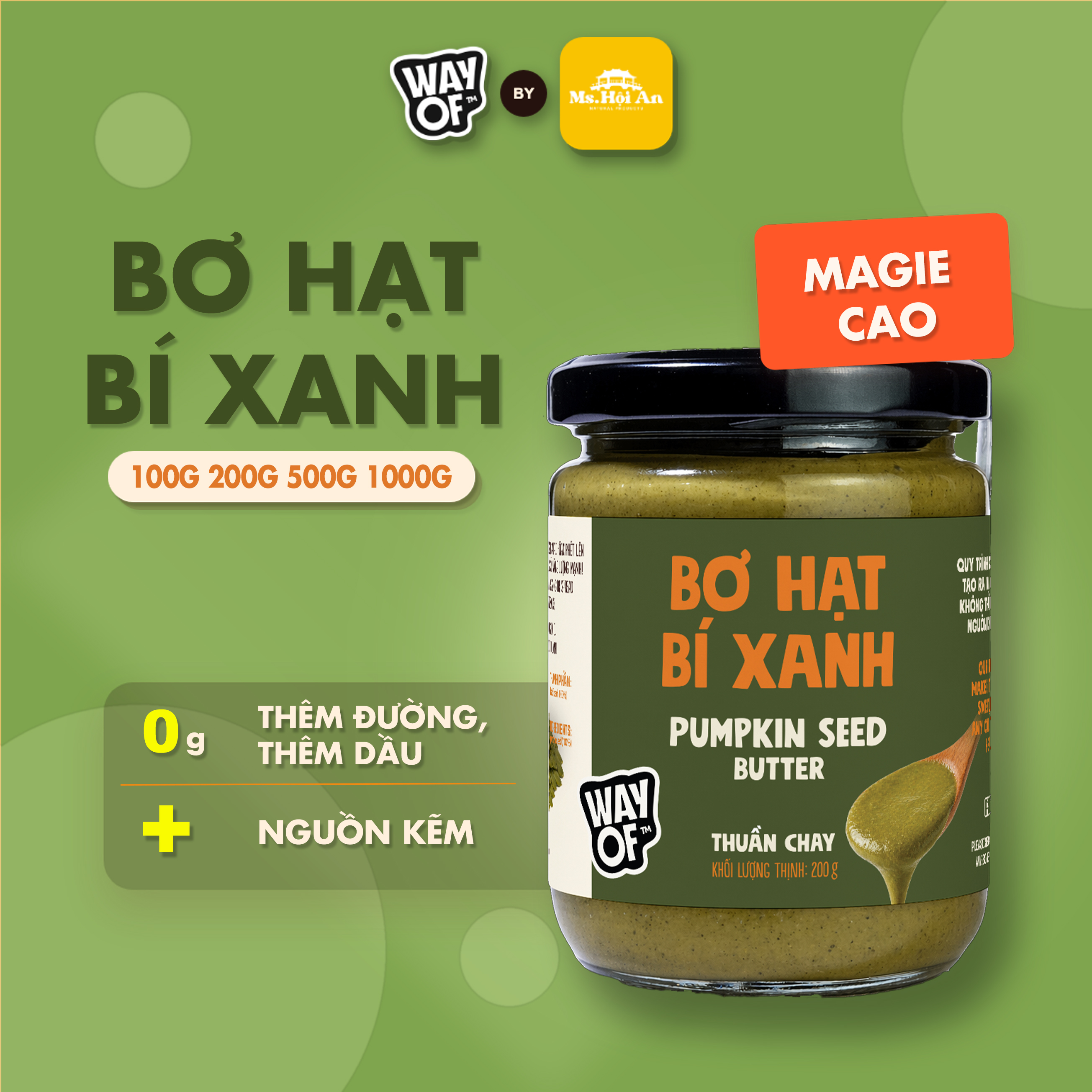 Bơ Hạt Bí Xanh 100% WayOf - Không Đường Không Dầu - Giàu Magie Kẽm Eat Clean