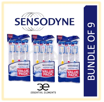 SENSODYNE [BUNDLE OF 9PCS(3X3Pack)] TOOTHBRUSH DAILY PROTECTION FOR SENSITIVE TEETH|Oral Care|Soft On Gum|Daily Clean