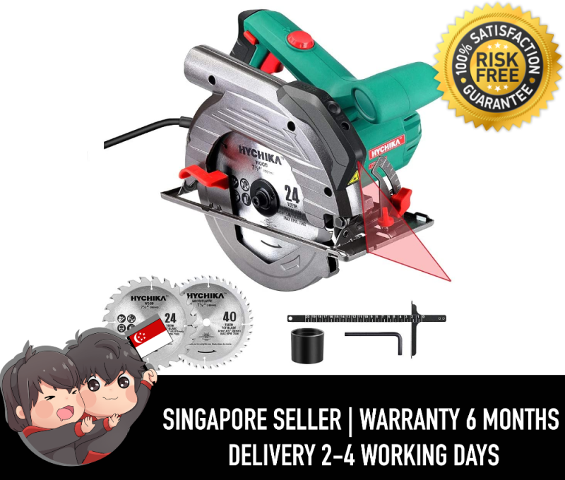 Hychika Circular Saw CS-190C 6 Variable Speeds, 2200-4700RPM, 2Pcs Blades(24T+ 40T): 7-1/2, Max Cutting Depth 2-1/2”(90°), 1-4/5”(45°), Laser Guide, Pure Copper Wire Motor, 10Ft Power Cord