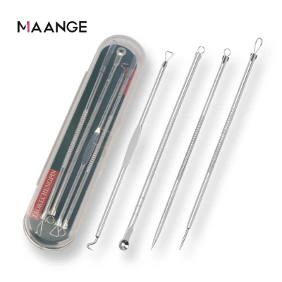 MAANGE 4Pc/Set Stainless Steel Blackhead Removal Kit Acne Blemish Pimple Extractor Remover Cosmetic Face Cleaning Tool