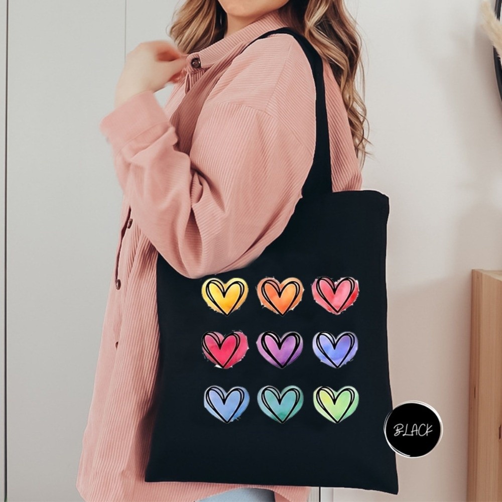 TEENIE WEENIE SPORTS In hình trái tim màu nước Túi đeo vai bằng vải canvas Tối giản Dung lượng lớn Túi xách Thường ngày Harajuku Túi xách đường phố Túi xách nữ - 4