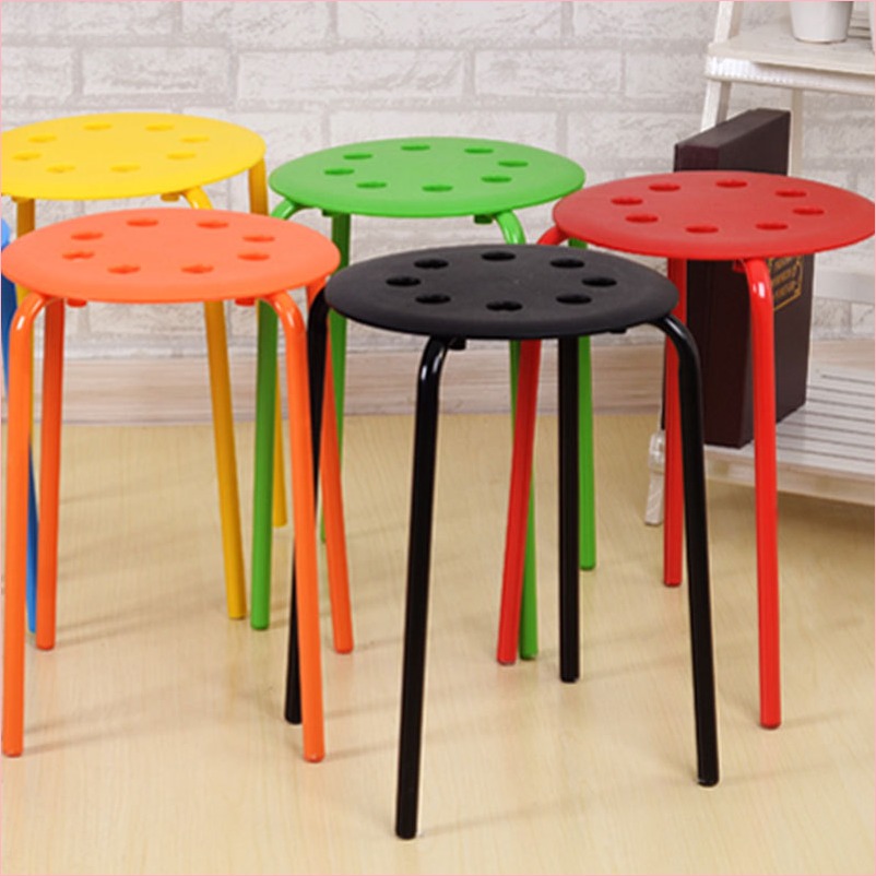 Ghế Nhựa Plastic Stool Thickened Eight-hole Steel Tube Round Stool Colorful Dining Stool DD