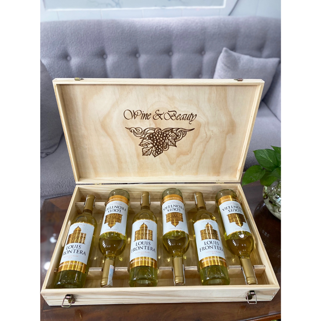Set quà tặng hộp gỗ 6 chai rượu vang Pháp Louis Frontera trắng