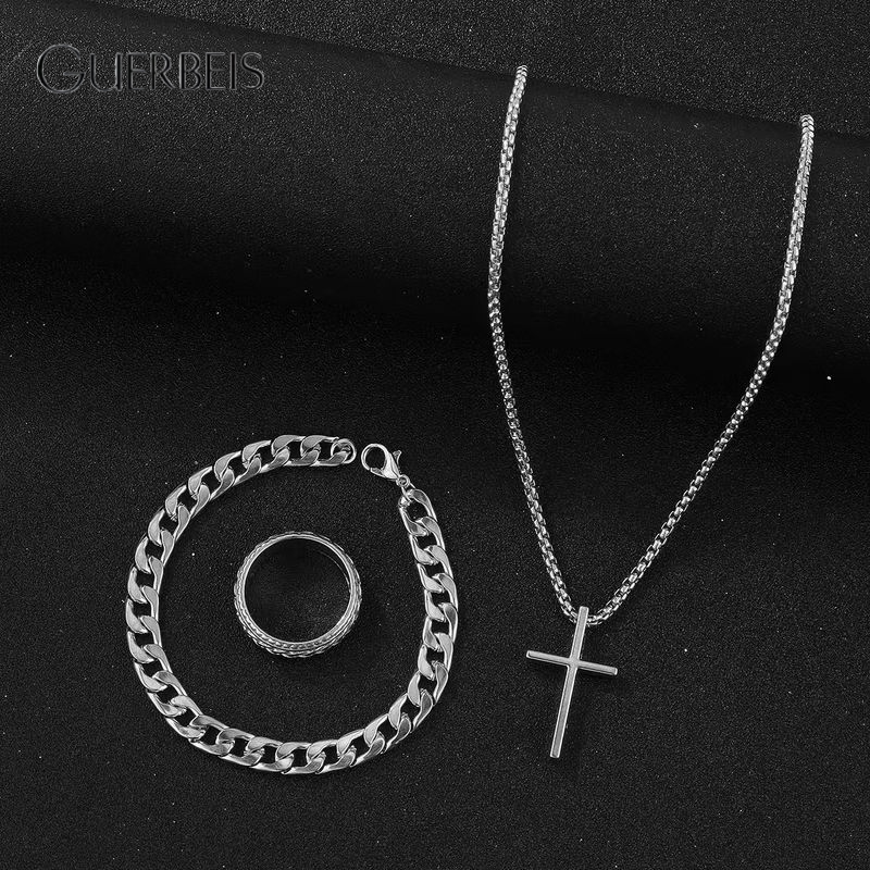 GUERBEIS Edgy Black Arrow Pendant Necklace Set with Chain Bracelet and Ring for Men and Women ราคา 31 บาท*ส่งฟรี
