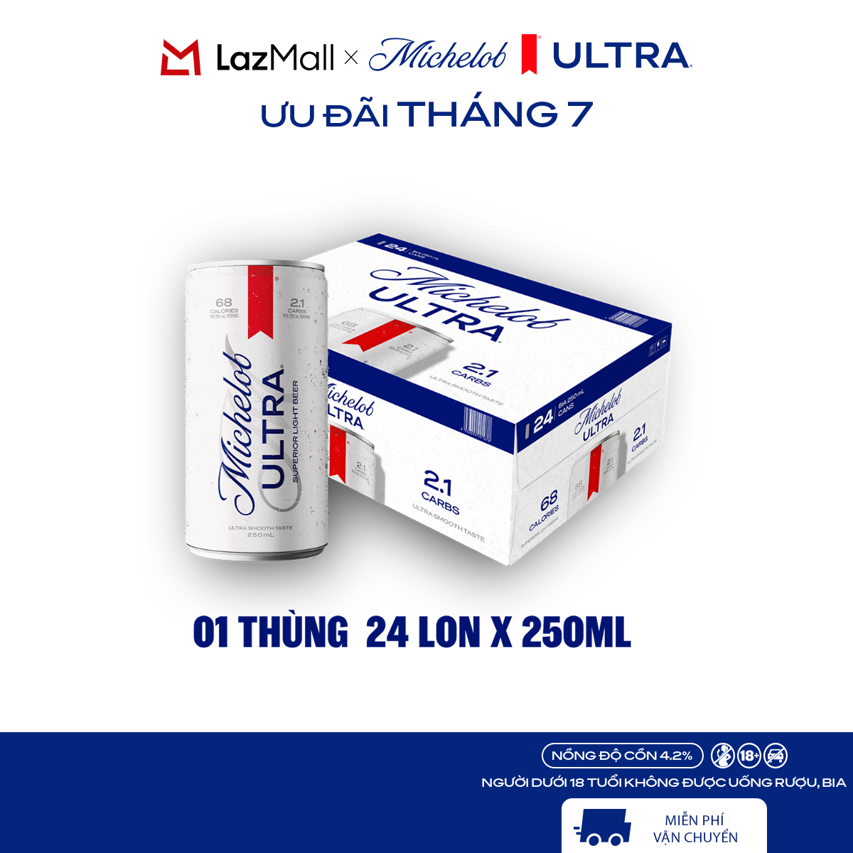 Nồng Độ Cồn 4.2% - Thùng 24 Lon Bia Michelob ULTRA Chính Hãng (250ml/ lon)