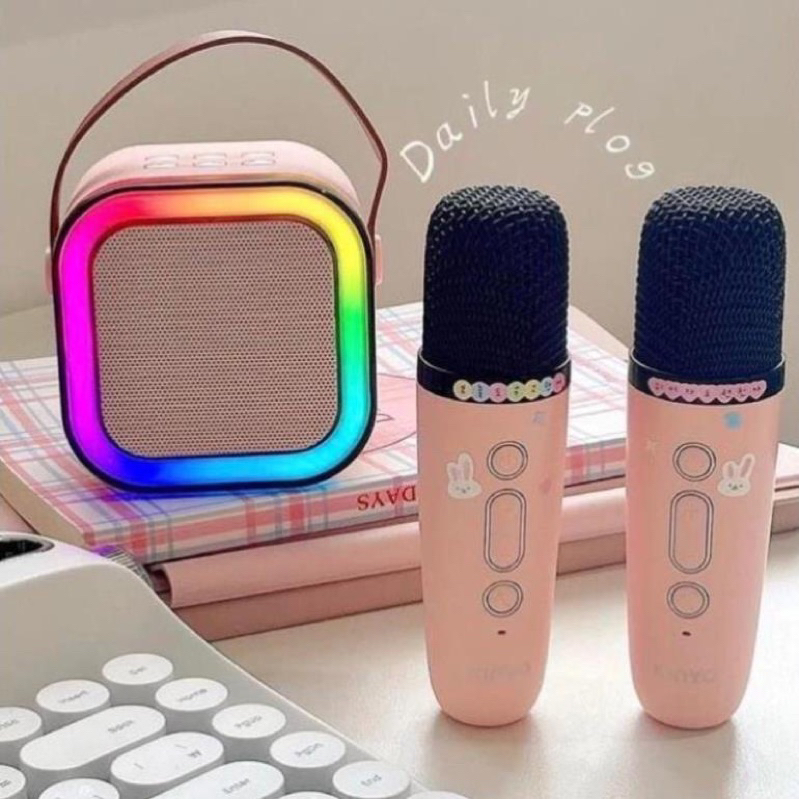 Loa Bluetooth Karaoke Mini K12 công suất 10W kèm 2 micro không dây loa hát karaoke mini bluetooth 2 mic âm thanh hay K9