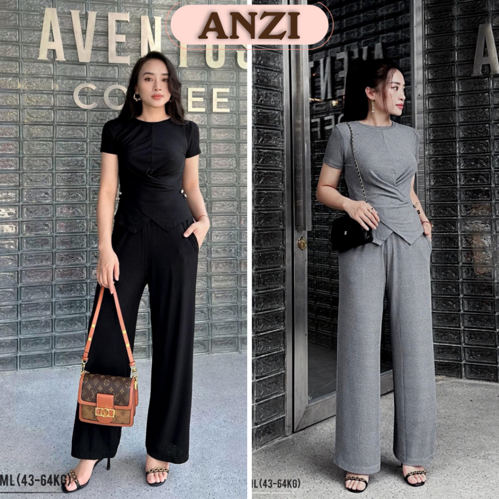 Bộ đồ nữ ANZI bộ peplum áo cộc tay vạt chéo quần dài ống suông GBD0448
