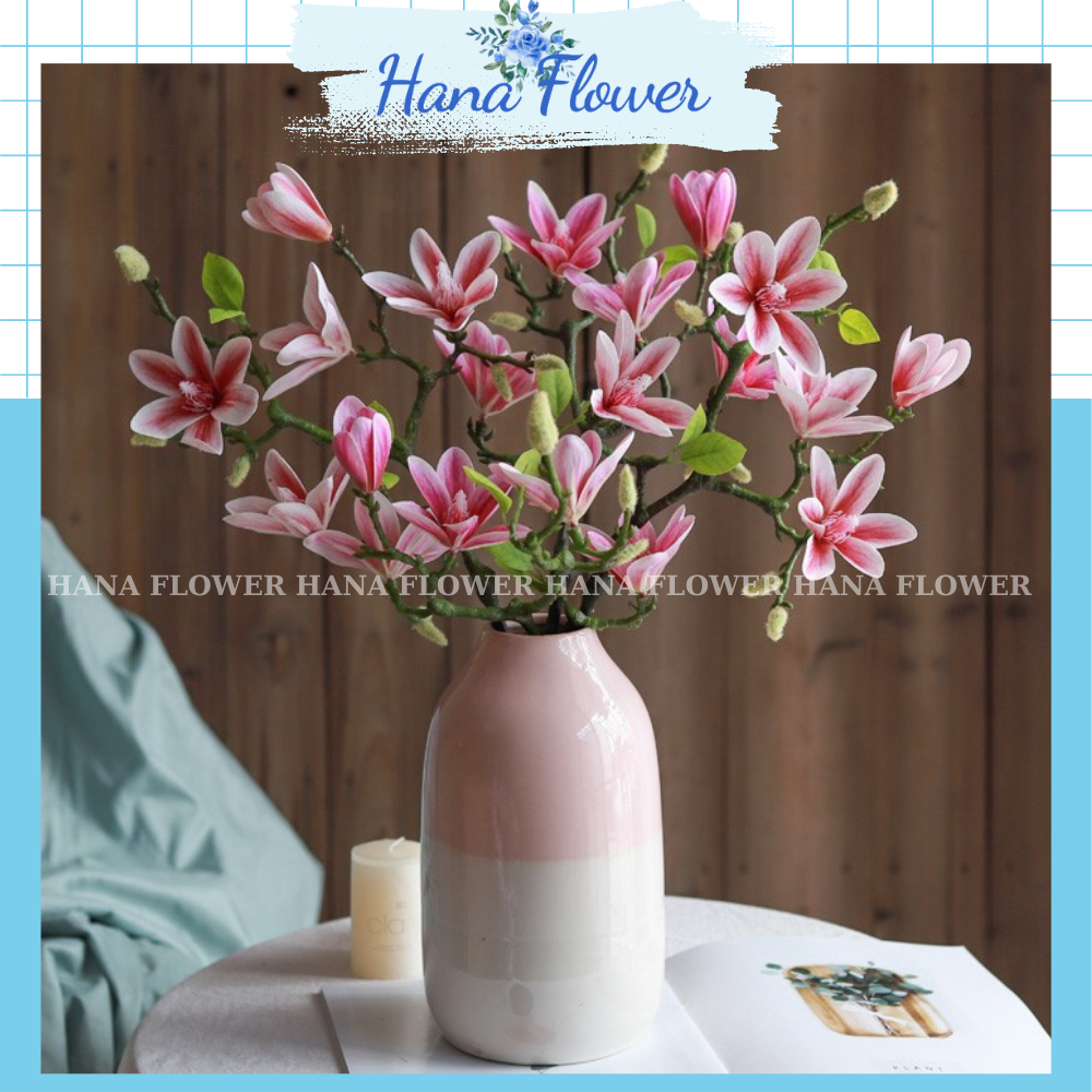 Hoa ngọc lan, hoa giả để bàn, cành mộc lan 5 bông trang trí phòng khách - Hana Flower