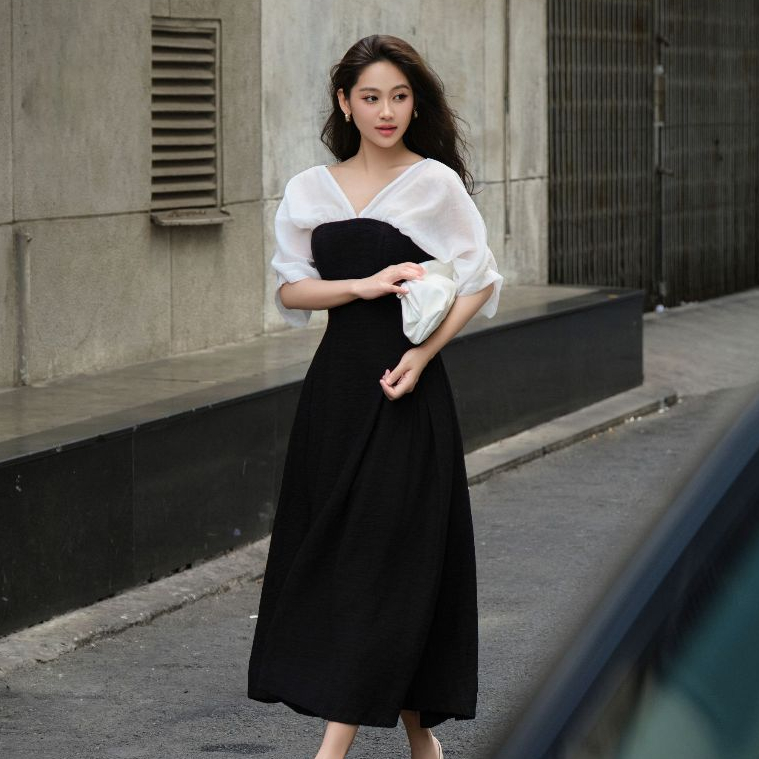 Joven đầm dài lace dáng tay phồng trẻ trung thanh lịch