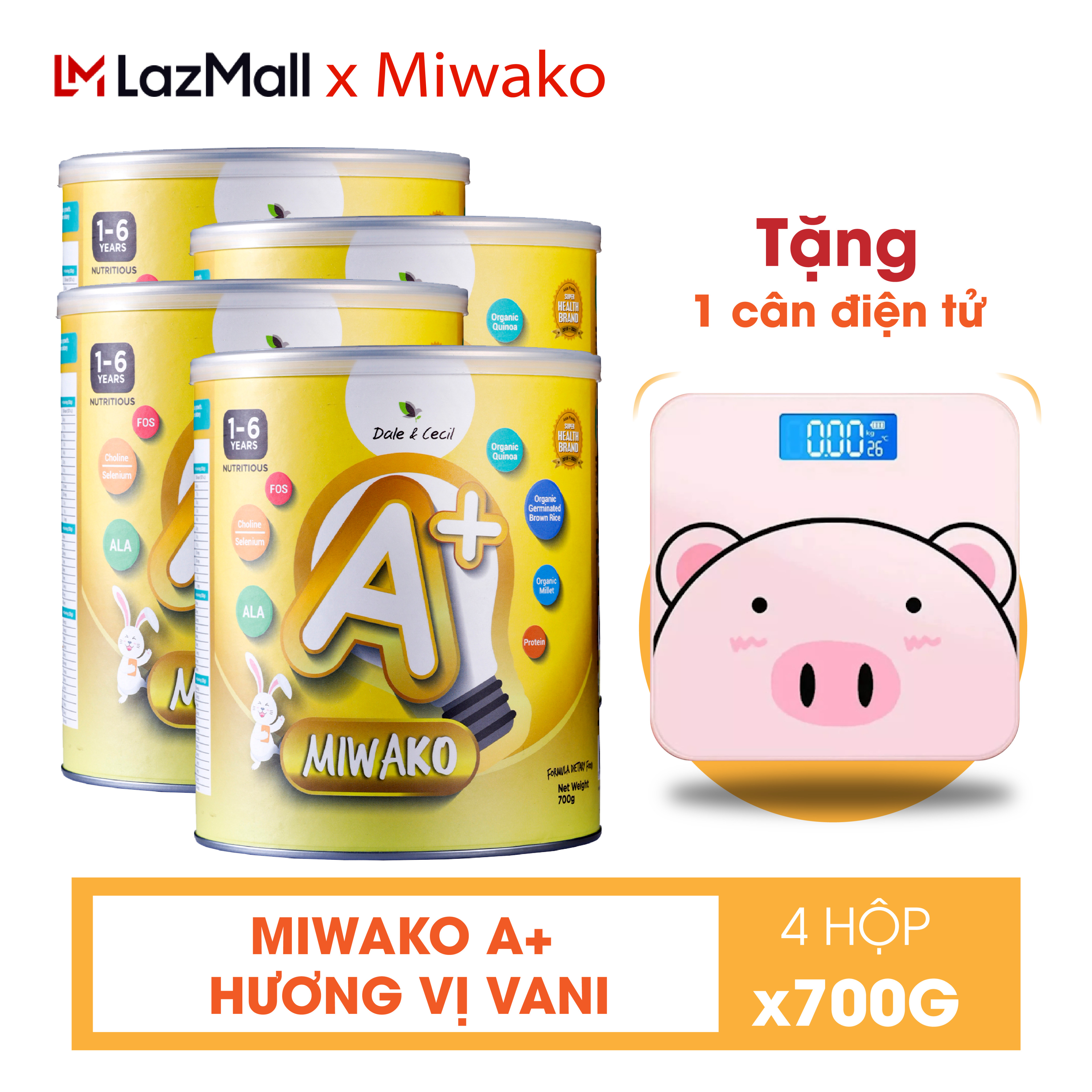 Combo 4 Hộp Sữa Thực Vật Hữu Cơ Miwako A+ hộp 700G
