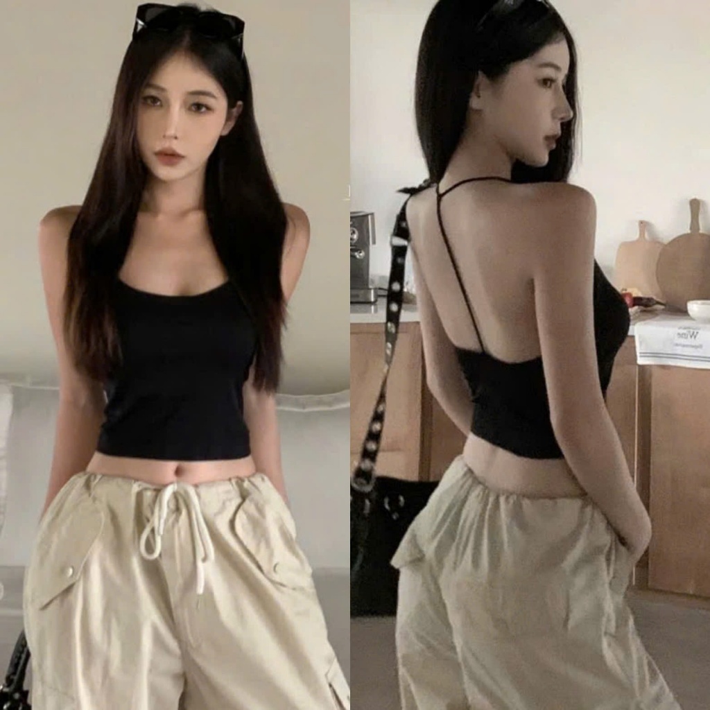 HÀNG QUẢNG CHÂU Áo Bra Croptop CÓ ĐỆM NGỰC Áo 2 dây Sợi bún 1 DÂY HỞ LƯNG thời trang sang chảnh Ôm Body Siêu Mềm Mịn