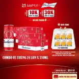 Combo 3 Thùng 24 Lon Bia Budweiser Sleek Can Chính Hãng (330ml/lon)