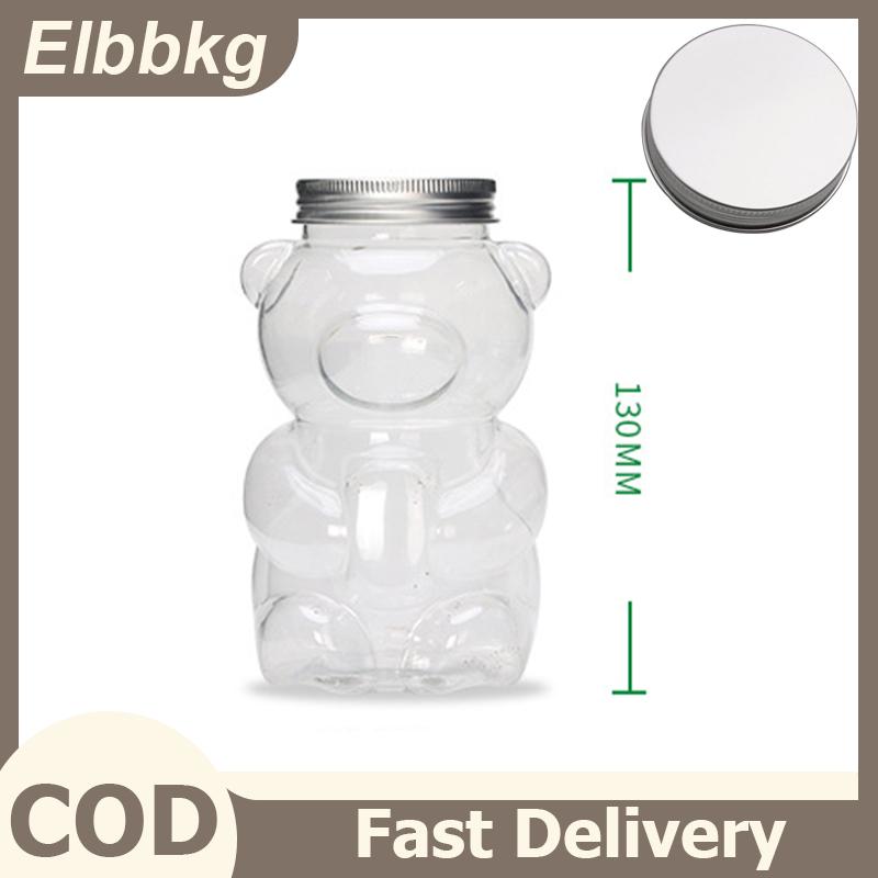 Elbbkg ขวดเครื่องดื่มแบบใช้แล้วทิ้งถ้วยพลาสติกลายหมีน่ารักขวดเก็บเครื่องดื่มนมชาพร้อมฝาปิดขวดที่ปิดสนิท