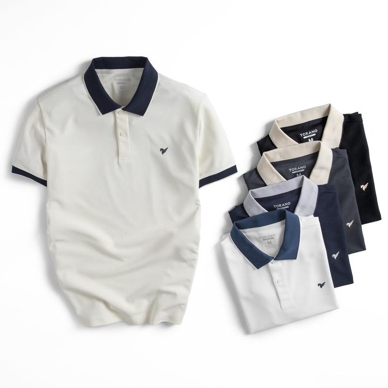 COD Áo Polo nam TORANO trơn bo kẻ, phối màu cá tính, vải dệt hiệu ứng, chống nhăn TP003 Menswear Top Có Cổ FD77