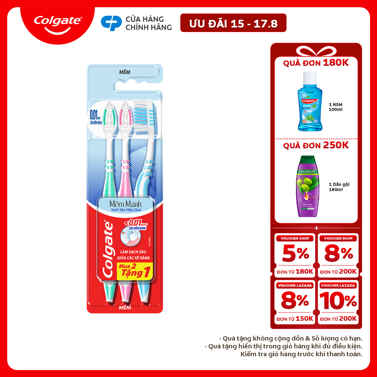 [Chỉ 15-17.8_X2 Voucher giảm đến 18%] Bàn chải đánh răng Colgate SlimSoft Deep Clean sạch sâu hiệu quả