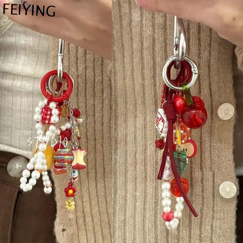 QIEQ MALL Đỏ Móc khóa Quả táo anh đào Thủ công Tự làm Charm túi Sáng Tạo Đính Cườm Acrylic  dây chuyền ba lô