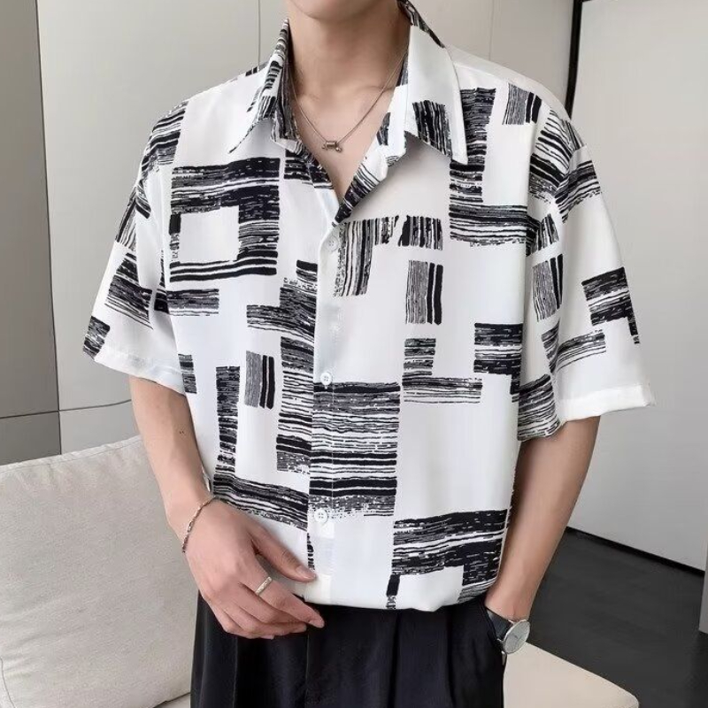 Men's shirt summer new style American retro floral shirt high street hooligan handsome striped loose short sleeved top