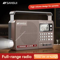 SANSUI FM/AM/SW Full Band Radio Bluetooth Digital Retro Radio Hifi Portable U-Disk USB/TF/Mp3 Music Player Speaker Bass LED Flashlight
