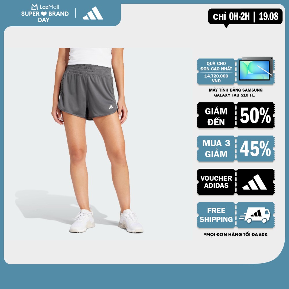 [CHỈ 15-18.8-MUA 3 GIẢM 20%+VOUCHER 15%] adidas Gym & Training Quần Short Cạp Cao Dệt Kim Pacer Essentials Nữ Xám IR6233