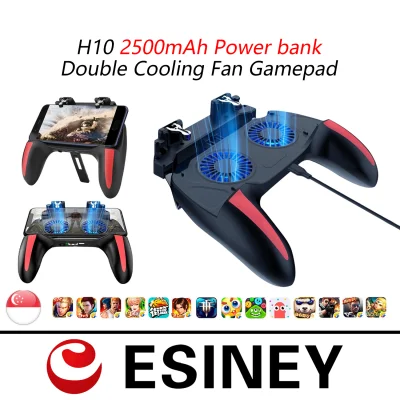 H10 2500mAh For Android iPhone Xiaomi 2 Cooling Fan Gamepad L1R1 Gaming Accessories Handheld Grip Game Controller Joystick Gamepad for PUBG Trigger Dual Cooling Fan Game Cooler Supports Phone Charging