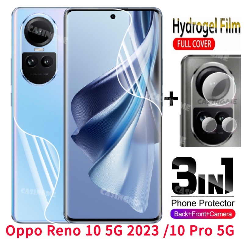2023 Oppo RENO 10 5g 3in 1 bảo vệ màn hình mềm camera phía sau bảo vệ Hydrogel phim cho Oppo RENO 10 reno10 10pro opporeno10 Pro + 5g 2023 không kính cường lực trước sau bọc hoàn toàn