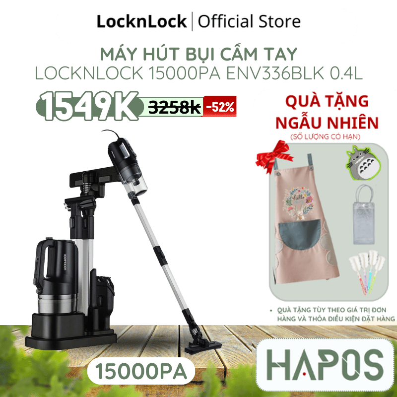 Máy hút bụi locknlock 0.4l, 400w, 220v, 50hz - màu đen env336blk - hapos official