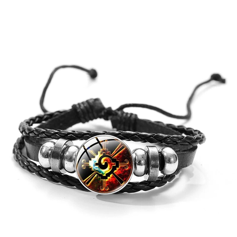 Songda Hot Mens Maya Hunab Ku Vòng Đeo Tay Năng Lượng Cân Bằng Chéo Pewter ngọc Hòn bằng kính Huy Hiệu Mặt Dây Chuyền Dây Đeo Cổ Tay Cho Phụ Nữ