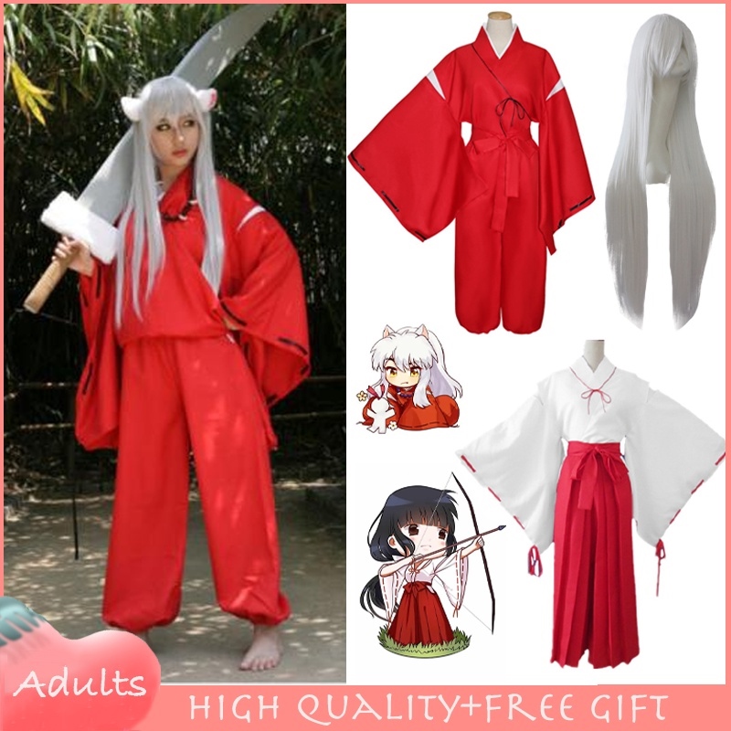 Anime Inuyasha Cosplay Costumes Wig+Shoes+Necklace+Ear Kimono Japanese for  Men Role Play Red Clothing Halloween party Full Set - AliExpress
