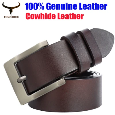 COWATHER Men Original Leather Belts, 100% Genuine Leather Dress Casual Belt for Men with Single Metal Prong Buckle, Classic, Casual, Fashion, Jeans, Pants belts