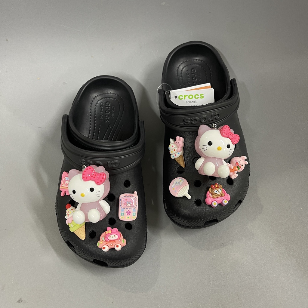 TẶNG 12 STICKER - Dép Cross cho bé gái HannaKids màu Đen Sục Crocs Classic cho trẻ em nam nữ giày xục Clog Kid xuất khẩu