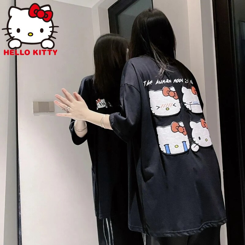 Sanrio Kawaii Hello Kitty Y2k T-shirts Clothes Summer Anime Print Tees  Cartoon Couple Short-sleeved Student Loose Tops Girl Goth