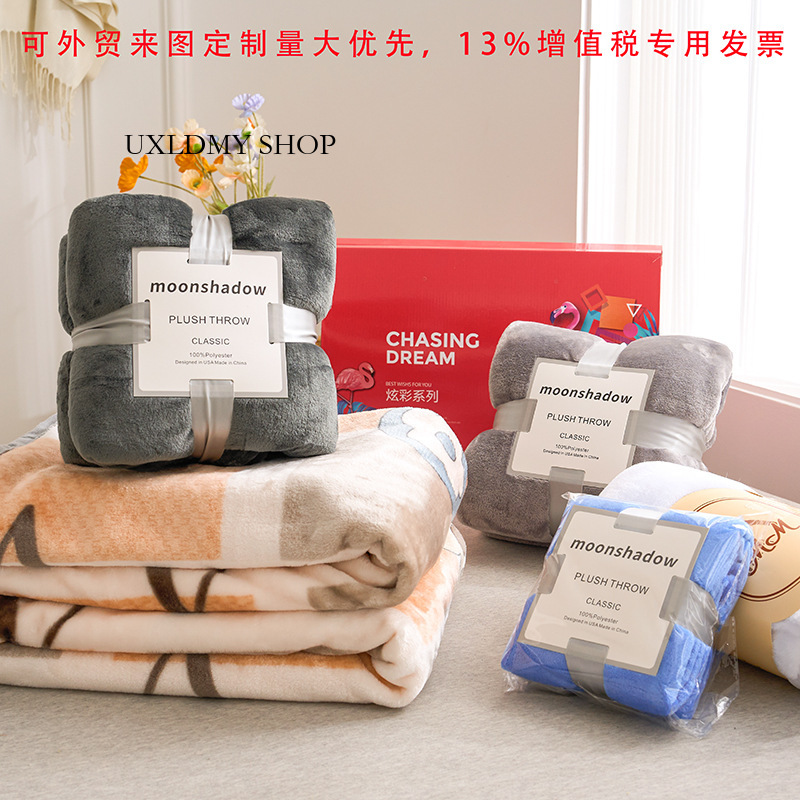 Chăn Quà Tặng flannel vải nhung san hô màu trơn đơn hoặc đôi vật nuôi Chăn điều hòa không khí uxldmy shop-cb