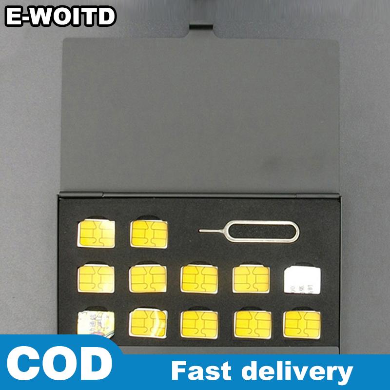E-WOITD 12-slots-nano + 1-Slot-Card-Pin Nhôm di động Sim micro Pin Sim Thẻ Nano Bộ nhớ lưu trữ hộp trường hợp bảo vệ chủ