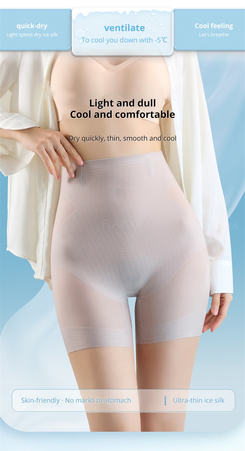 Flarixa Ultra Thin Ice Silk Safety Shorts Women High Waist Shaping