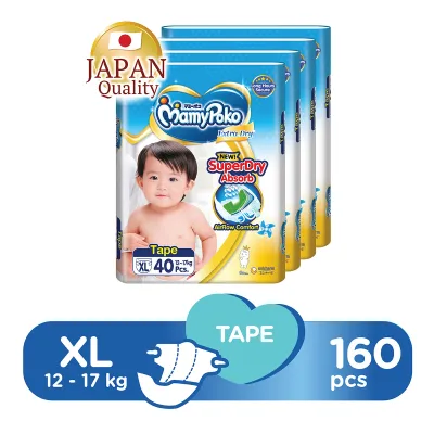 MamyPoko Extra Dry Tape Diapers XL 40 x 4packs 160pcs (12-17kg)