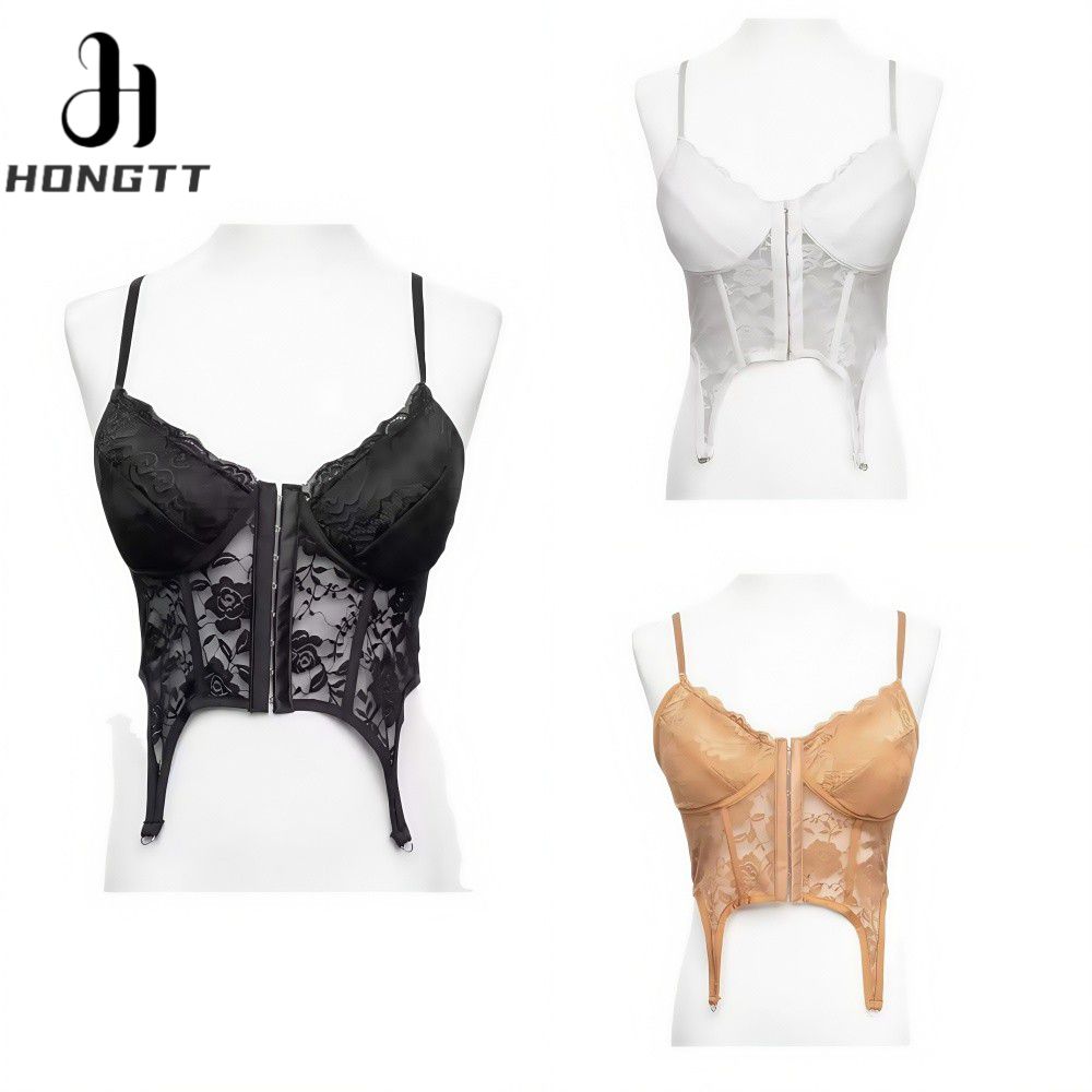 2025 HONGTT 2025 thời trang phụ nữ ren crop Áo cami ren nhẫn thép Corset dây đeo spaghetti màu trơn Corset yếm