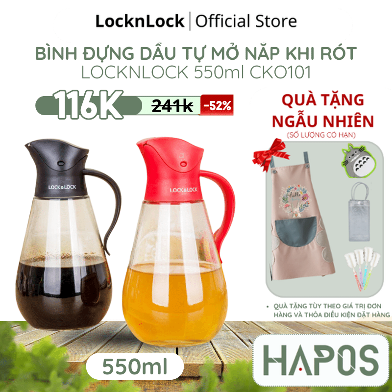 Bình đựng dầu ăn locknlock tự mở nắp bằng thủy tinh cko101 550ml - hapos