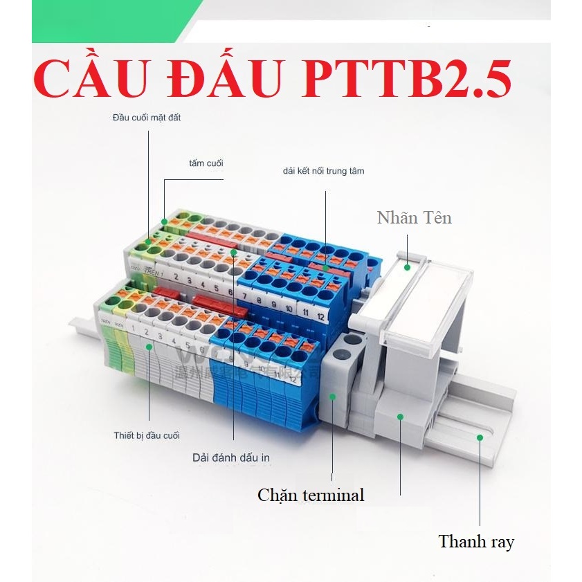 Cầu Đấu Dây PTTB 2.5khối thiết bị đầu cuối PT2.5-QUATTRO PTTB2.5 4 dây dẫn Din Rail Cầu đấu UK UK1.5~35 UKK URTK MBKKB TGT - ZB5(21-30) x 2pcs