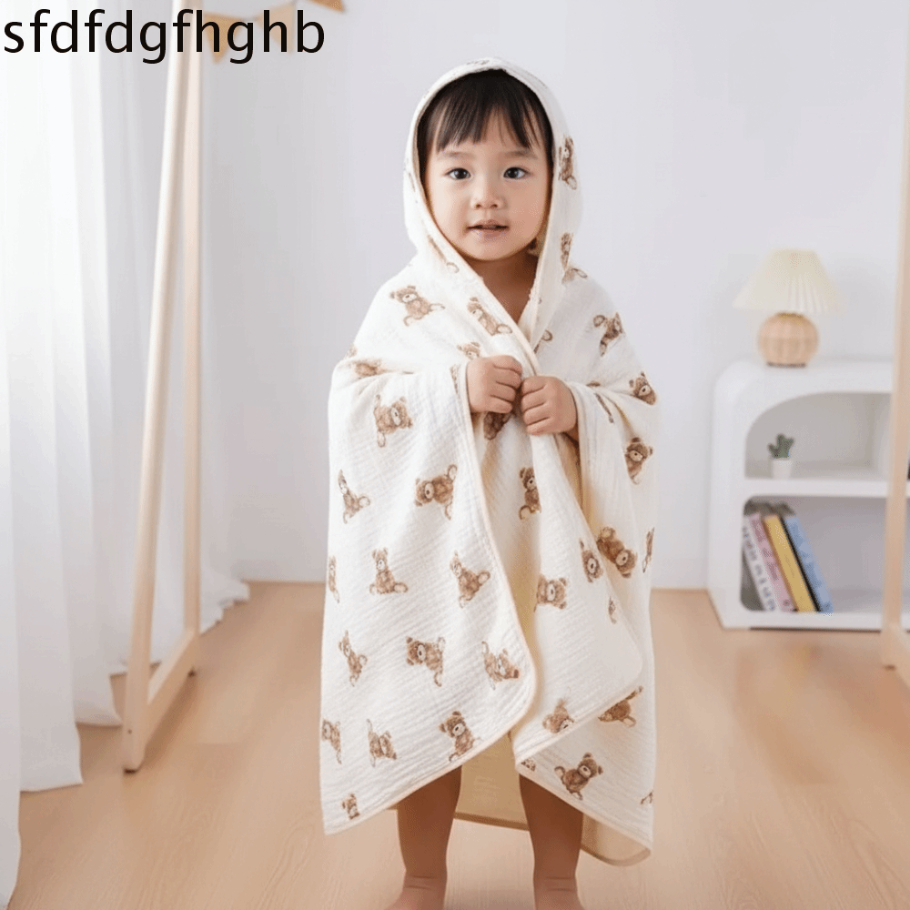 SFDFD Bốn lớp Khăn tắm gạc cho bé In hình hoạt hình Mềm mại Khăn choàng hoạt hình Khăn quấn ngủ Thoải mái Áo choàng tắm có mũ Trẻ em