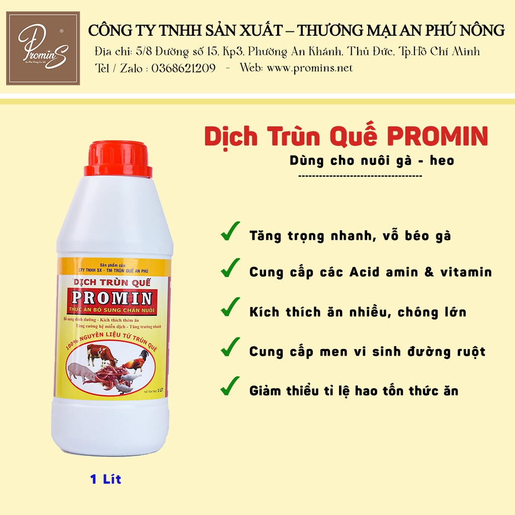 DỊCH TRÙN QUẾ PROMIN NUÔI GÀ CHAI 1 LIT