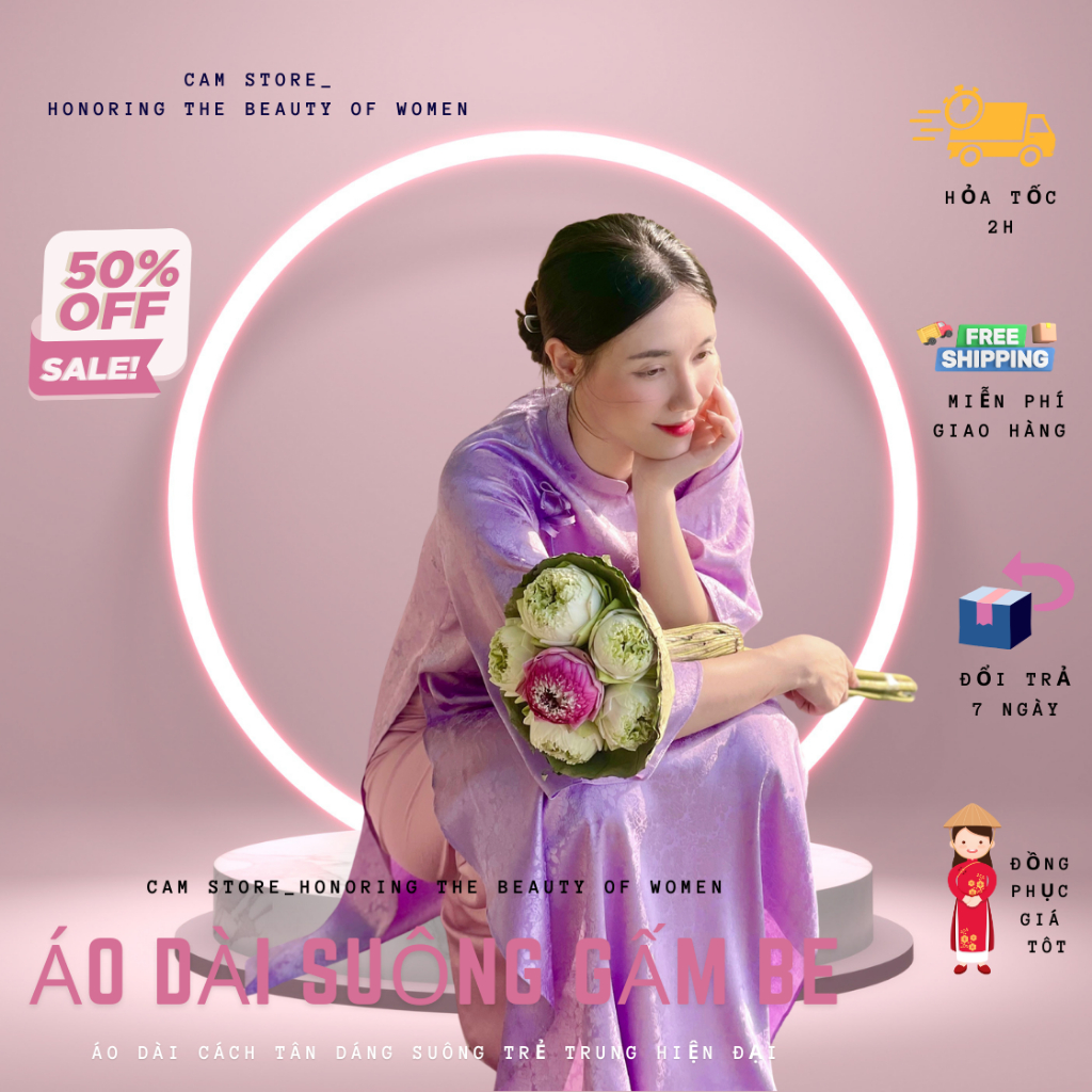Áo Dài Cách Tân Gấm Suông Đính Nơ Nổi Bật Cổ 2,5 Phân Tay Lỡ Nhiều Màu - Cam Store