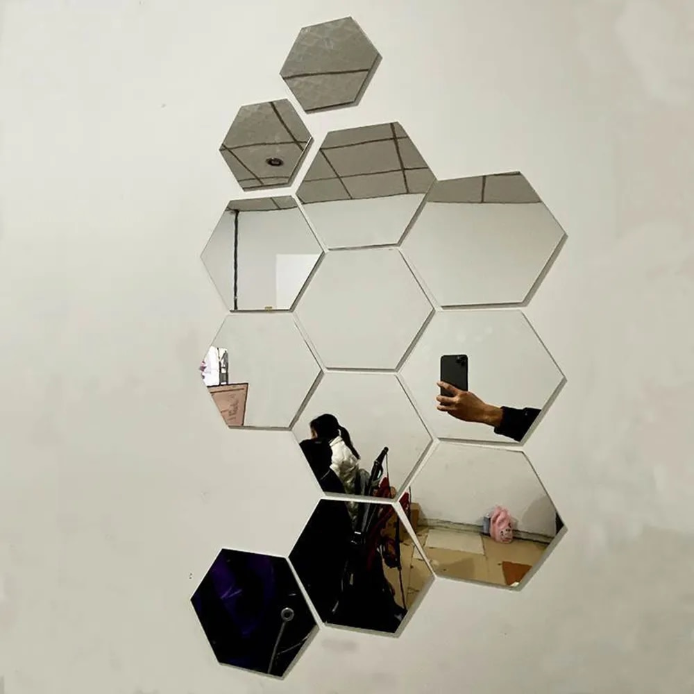 Hình lục giác 3D Miếng dán gương dính tường nhiều kích cỡ DIY phông nền TV Miếng dán phòng khách tường trang trí nội thất phòng ngủ phòng tắm trang trí nội thất