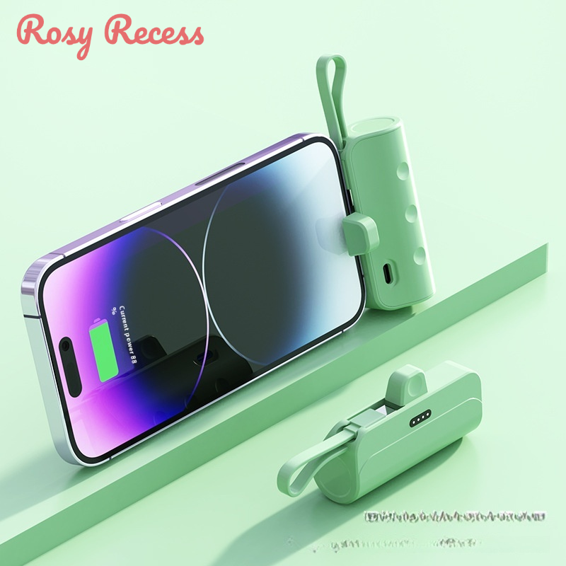 Rosy RECESS mini không dây di động hình viên nang Pin sạc dự phòng với được xây dựng trong cáp sạc nhanh