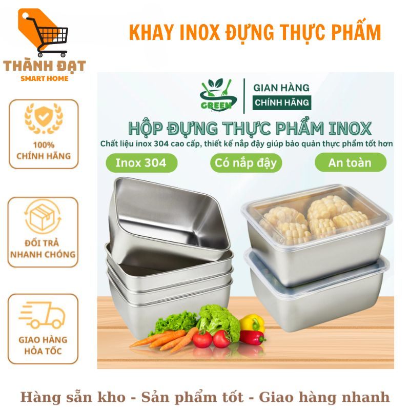 Hộp đựng thức ăn bằng inox 304. khay inox 304 đựng thực phẩm cao cấp