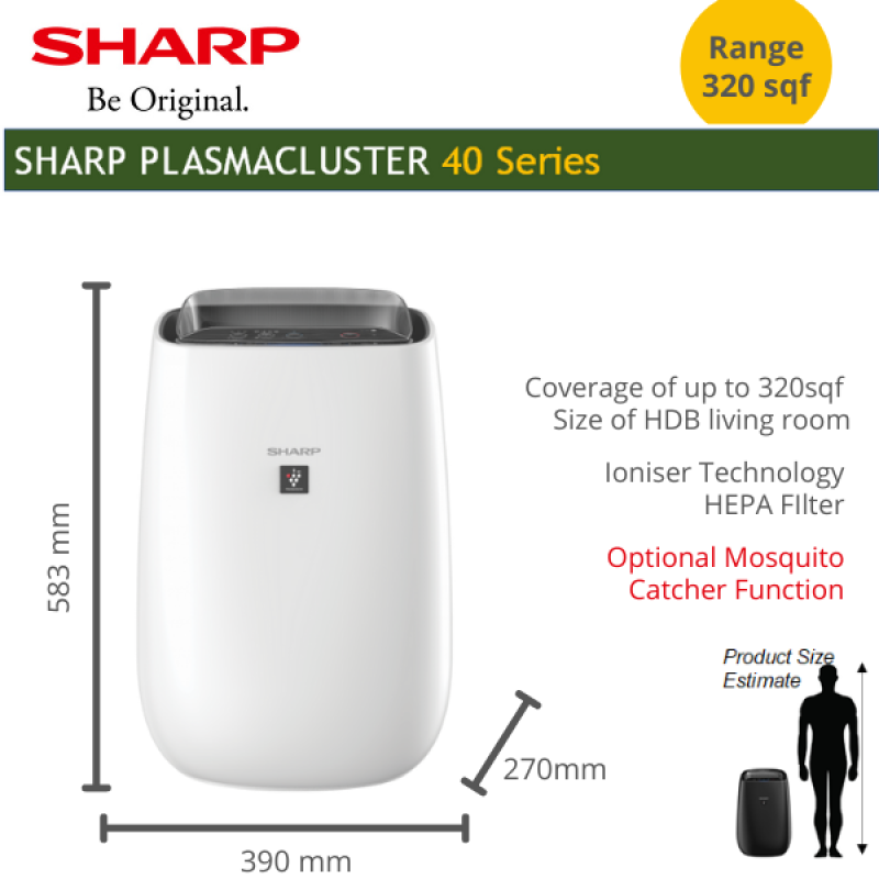 SHARP Air Purifier Ioniser Japanese Technology with HEPA Filter coverage 30sqm Fight Haze for living room with local warranty (Optional -mosquito catcher function) Singapore