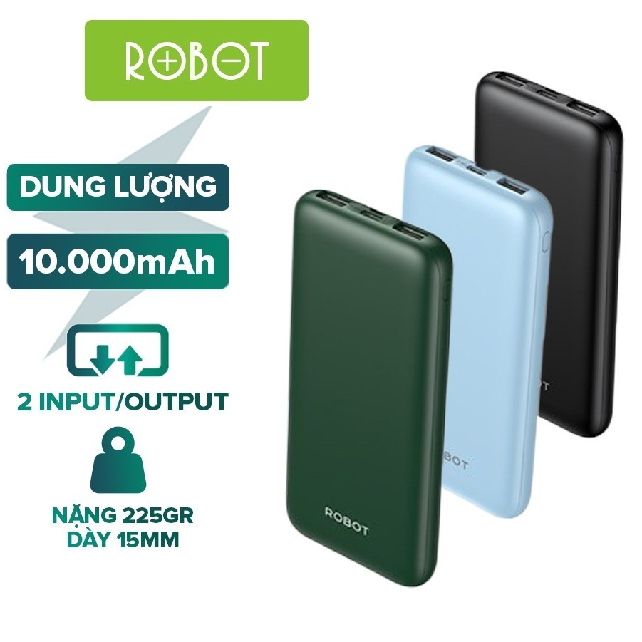 Pin Sạc Dự Phòng 10000mAh ROBOT RT12 Kích Thước Nhỏ Gọn - 2 Sạc Vào 2 Sạc Ra - Hàng Chính Hãng